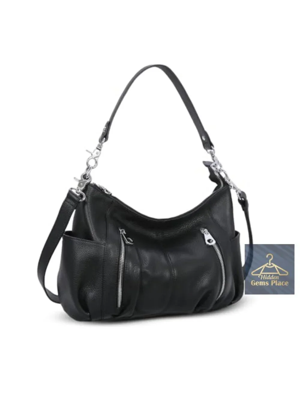 Genuine Leather Hobo Bag Crossbody Satchel with Removable Straps 2 Compartments